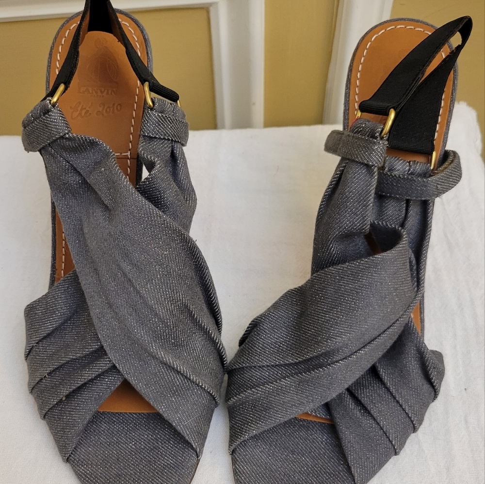 Lanvin Denim Open Toe Pumps Size 40.5/ US 10